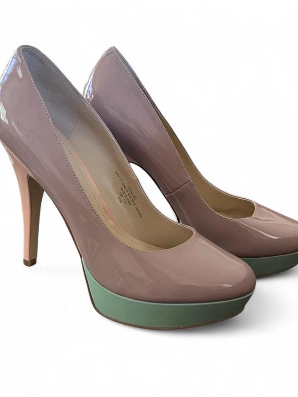 Enzo Angiolini Blush Patent Platform Pumps with Mint Green Sole